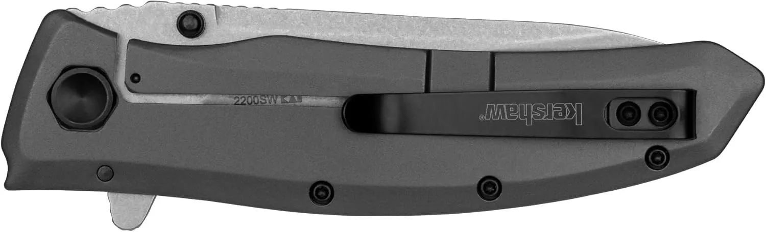 Kershaw Grid Folding Pocket Knife, Large 3.7 inch Stainless Steel Stonewashed Blade, Steel Handle, Assisted Opening, Pocketclip