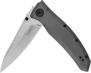 Kershaw Grid Folding Pocket Knife, Large 3.7 inch Stainless Steel Stonewashed Blade, Steel Handle, Assisted Opening, Pocketclip