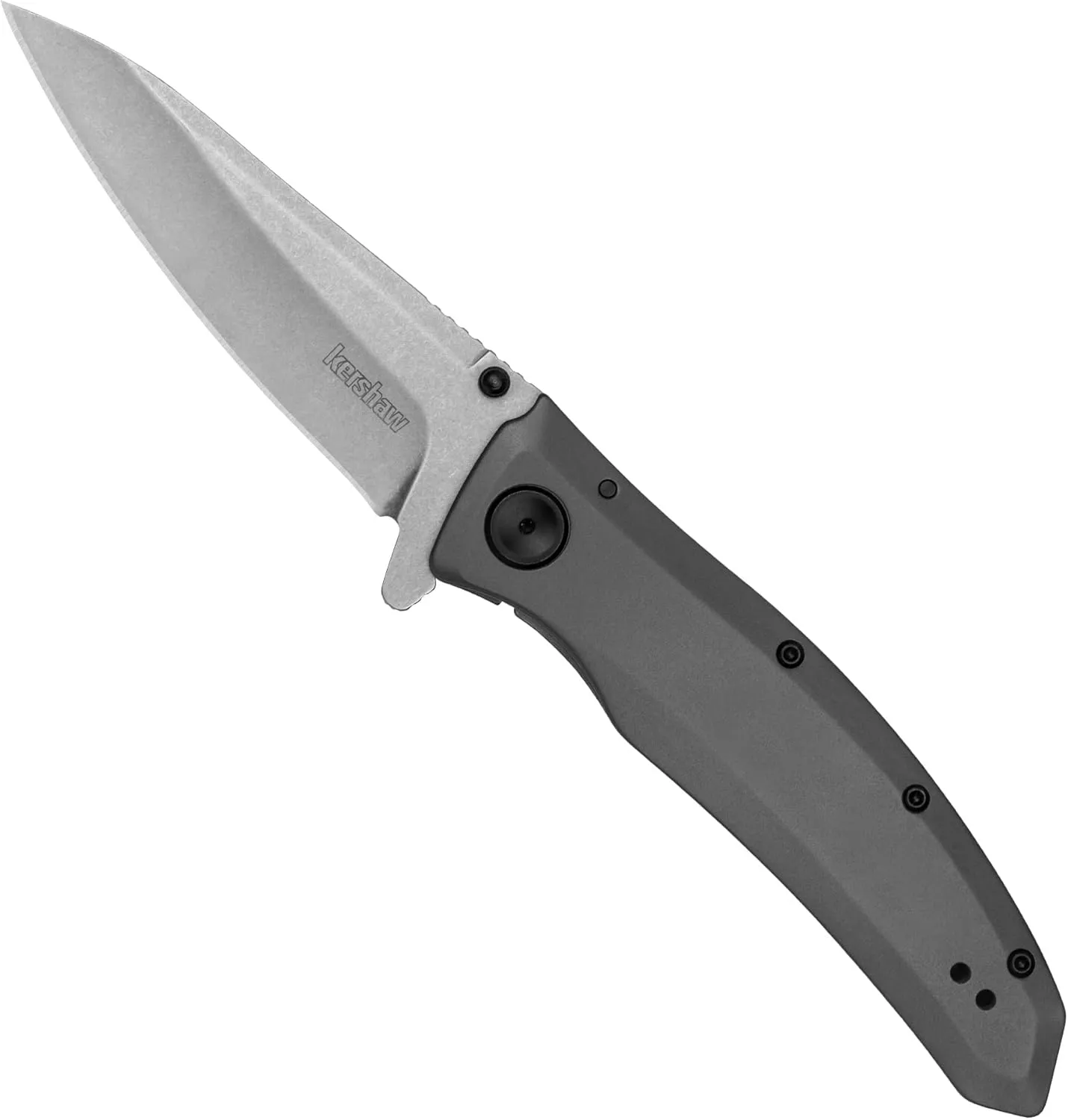 Kershaw Grid Folding Pocket Knife, Large 3.7 inch Stainless Steel Stonewashed Blade, Steel Handle, Assisted Opening, Pocketclip