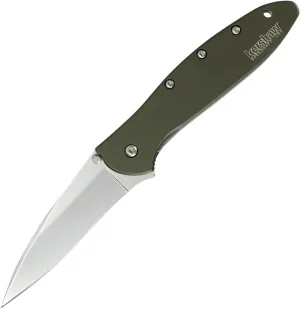 Kershaw Leek Olive EDC Pocketknife, 3" Sandvik 14C28N Steel Blade, Assisted Opening Folding Knife, Dual Lock System