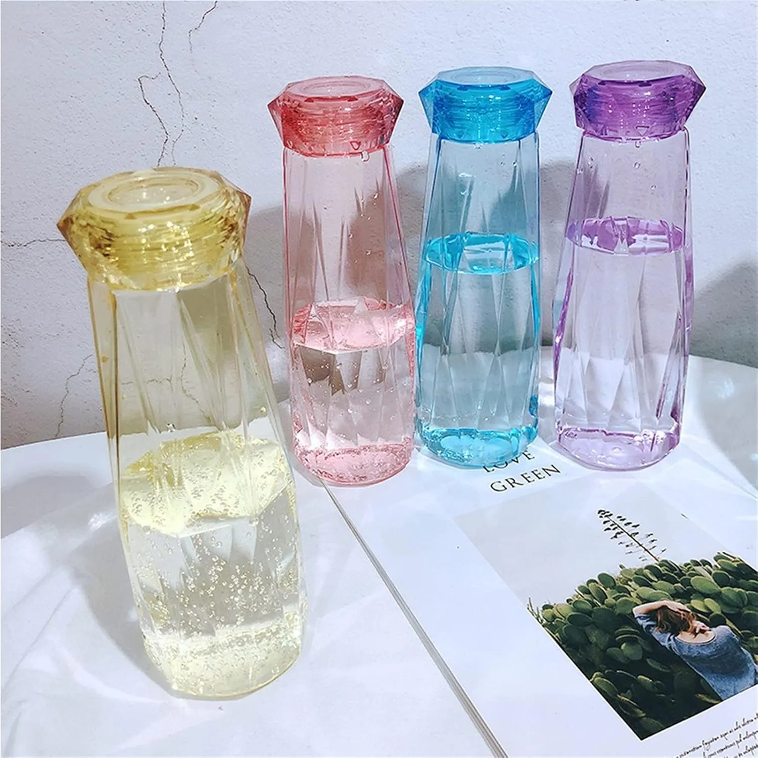 kettles Simple Portable Water Botttles,Creative Plastic Durable Sports Bottle,Clear Outdoor Cup-Leak Proof,Wide Mouth Transparent canteen(D)