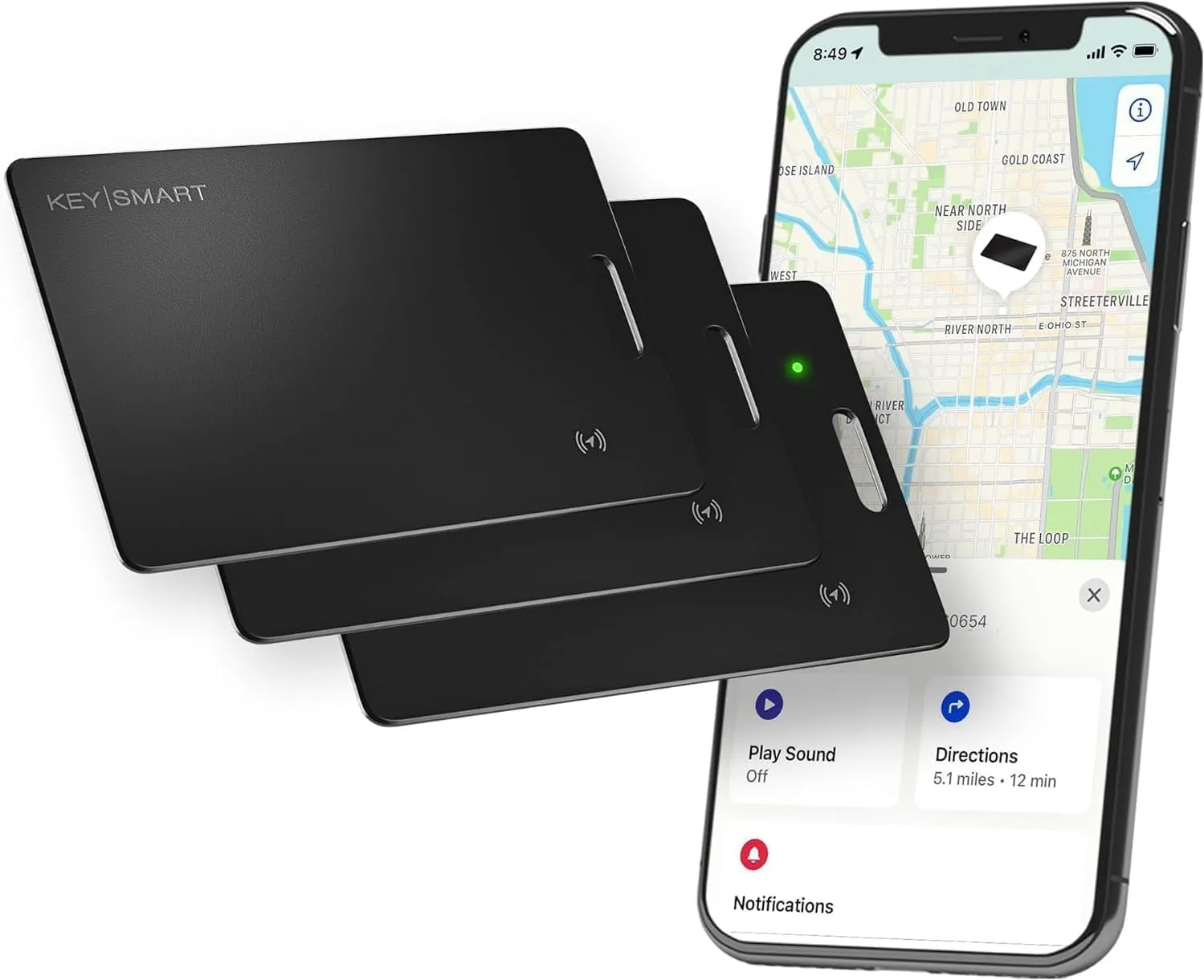KeySmart MFI-Certified SmartCard Wallet Tracker Card, Compatible with Apple Find My App, Rechargeable Thin GPS Item Finder for Luggage Tag, Smart Bluetooth Tracking with Key Chain Hole Black, 3 Pack