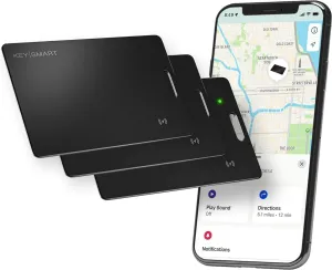 KeySmart MFI-Certified SmartCard Wallet Tracker Card, Compatible with Apple Find My App, Rechargeable Thin GPS Item Finder for Luggage Tag, Smart Bluetooth Tracking with Key Chain Hole Black, 3 Pack