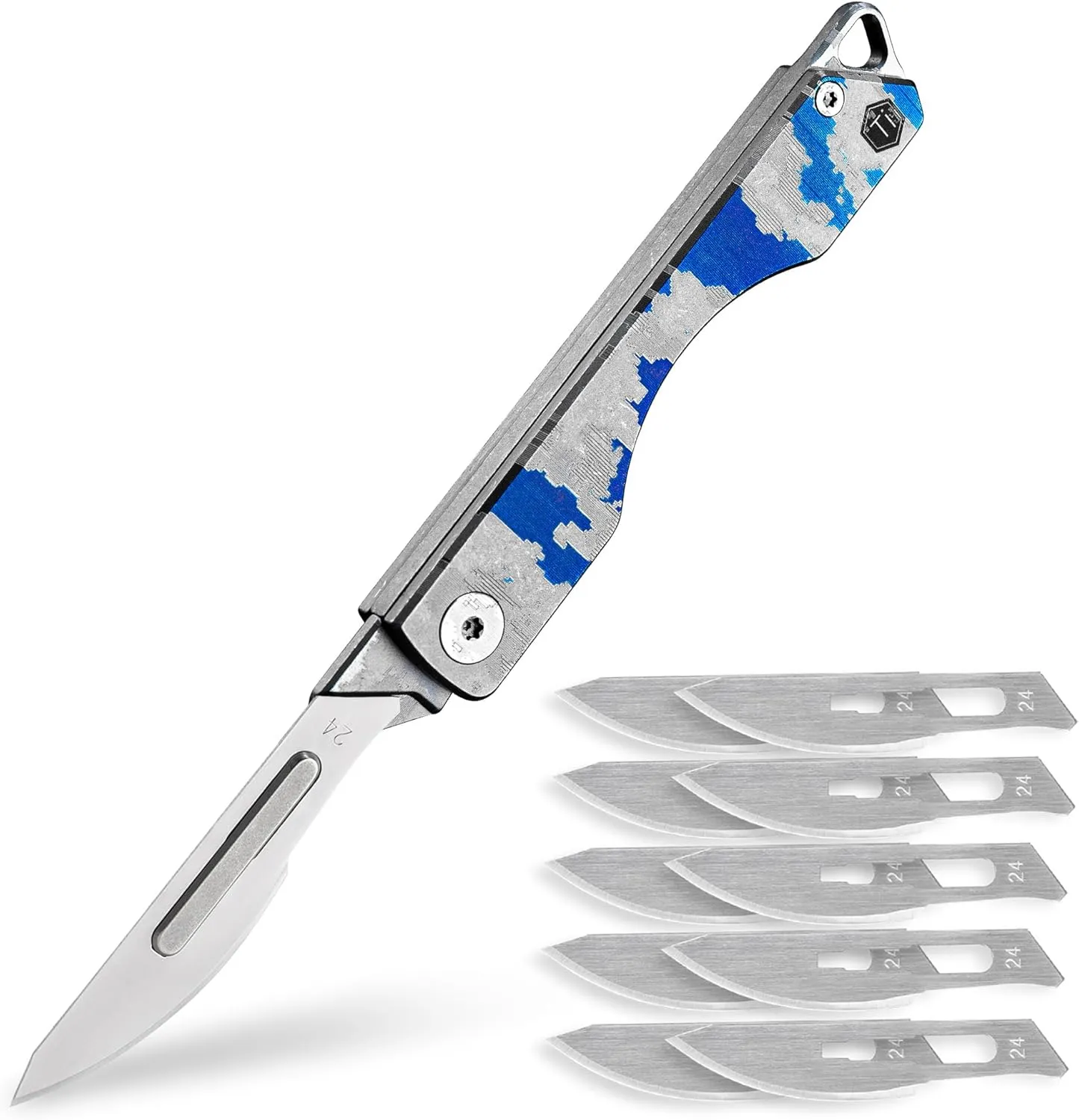 KeyUnity KK01LD Titanium Folding Knife, Utility EDC Pocket Knife with #24 Replaceable Blade, for Outdoor Hunting, Camping, Fishing, Hiking for Men & Women (Laser Digital)