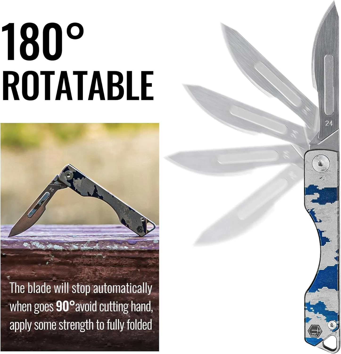 KeyUnity KK01LD Titanium Folding Knife, Utility EDC Pocket Knife with #24 Replaceable Blade, for Outdoor Hunting, Camping, Fishing, Hiking for Men & Women (Laser Digital)