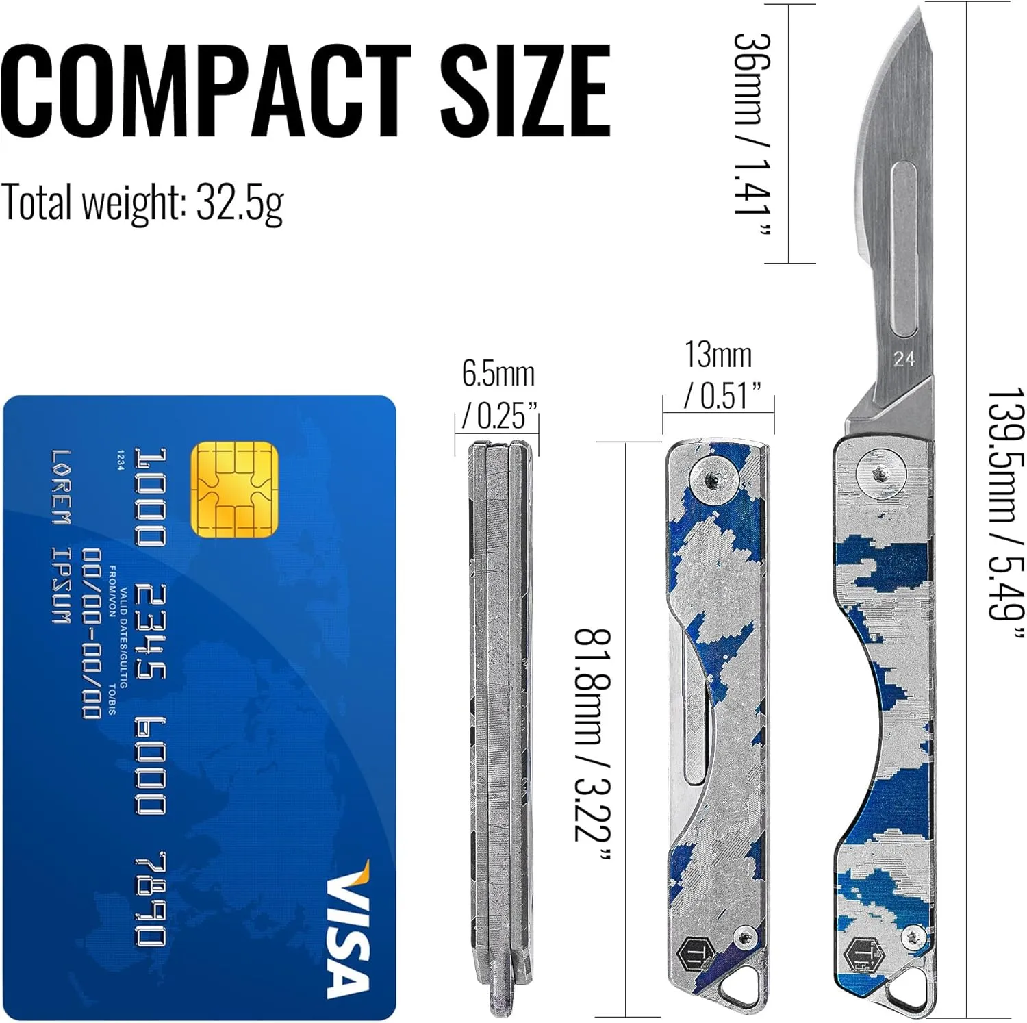 KeyUnity KK01LD Titanium Folding Knife, Utility EDC Pocket Knife with #24 Replaceable Blade, for Outdoor Hunting, Camping, Fishing, Hiking for Men & Women (Laser Digital)