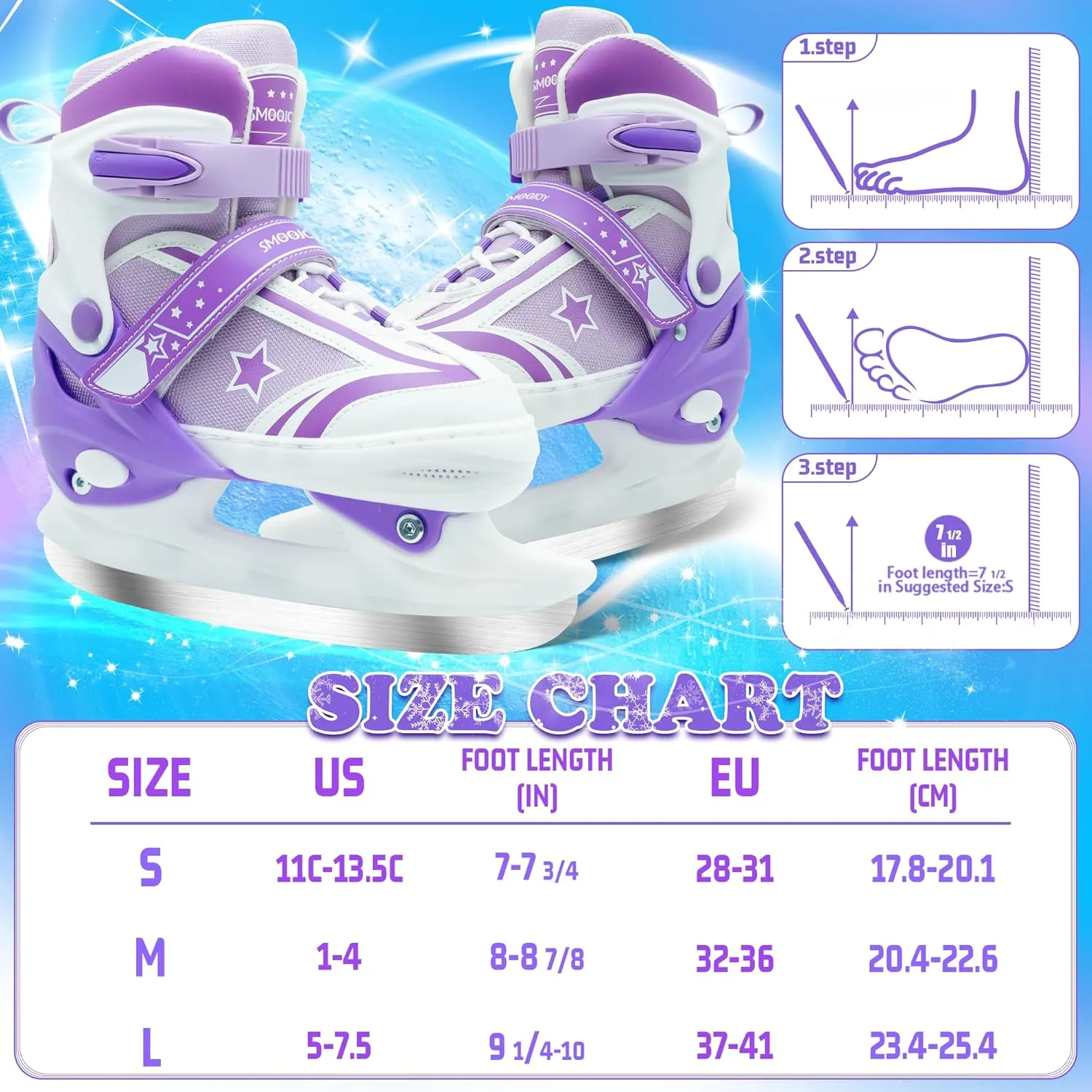 Kids Adjustable Ice Skates for Boys and Girls, Hockey Lace-Up Skate,Ice Skating Shoes for Beginner with Smooth Blades Ages 5-12, Suitable for Outdoor and Skating Rinks