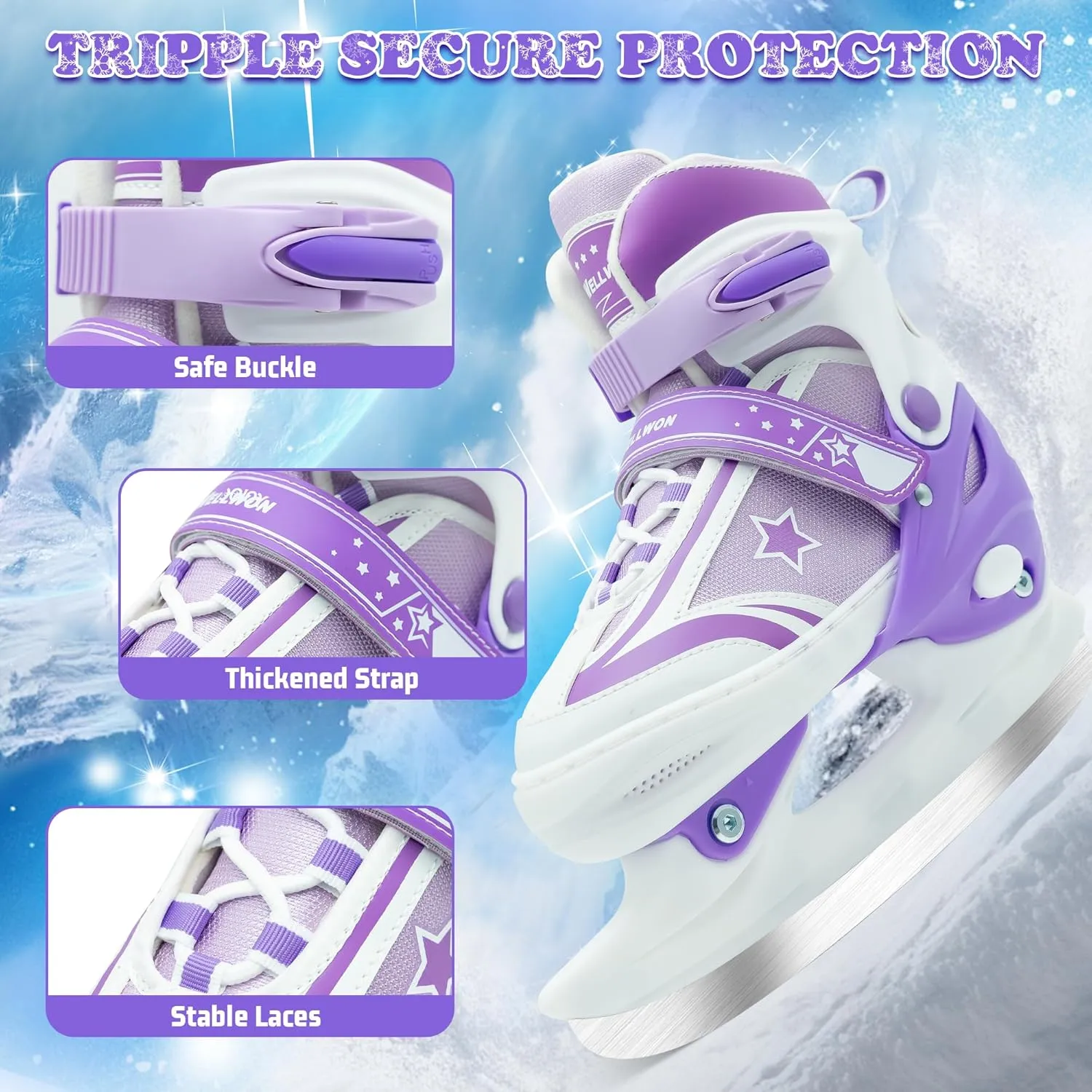 Kids Adjustable Ice Skates for Boys and Girls, Hockey Lace-Up Skate,Ice Skating Shoes for Beginner with Smooth Blades Ages 5-12, Suitable for Outdoor and Skating Rinks
