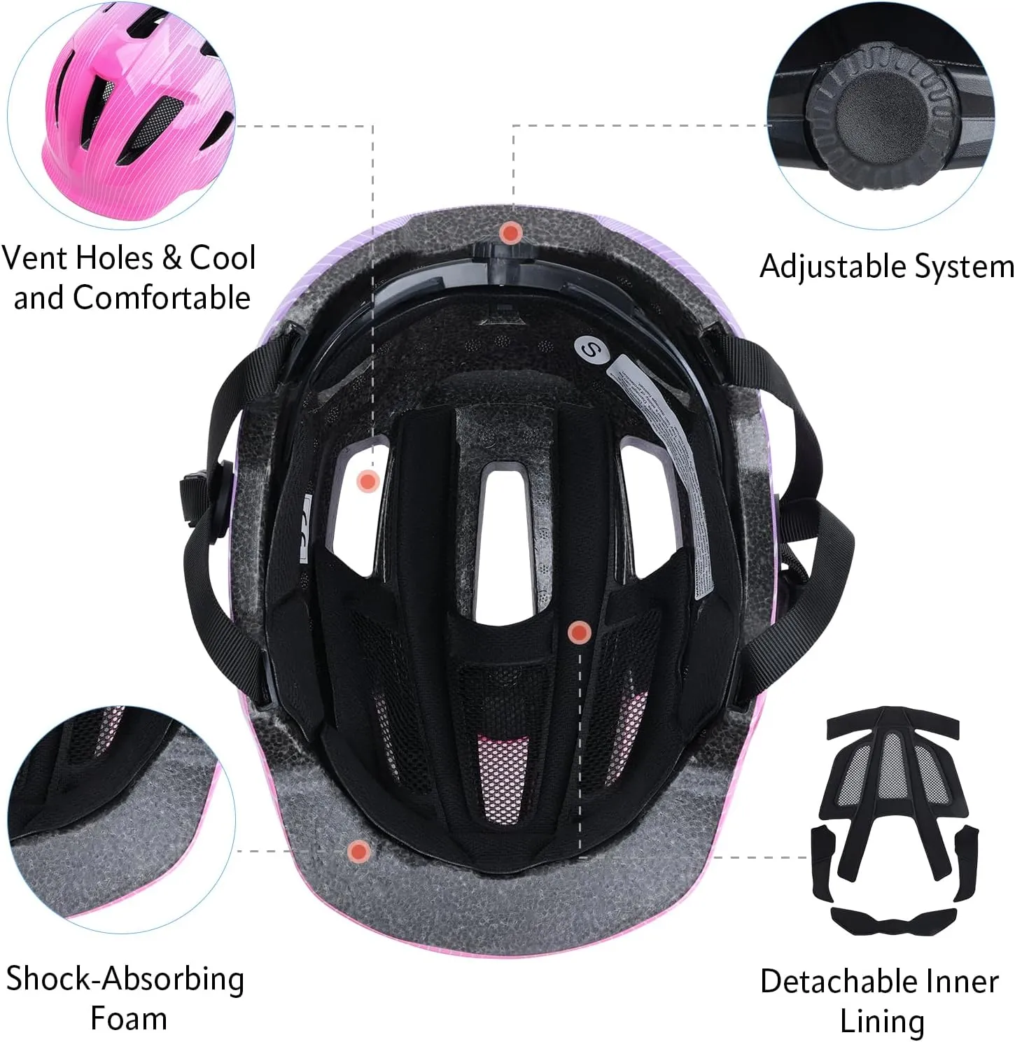 Kids Bike Helmet, Adjustable Toddler Helmets Ages 3-5/4-6/5-8 Girls & Boys, Safe Kids Helmet with Removable Liners for Youth Cycling/Skateboarding/Roller Inline Skating/Scooter