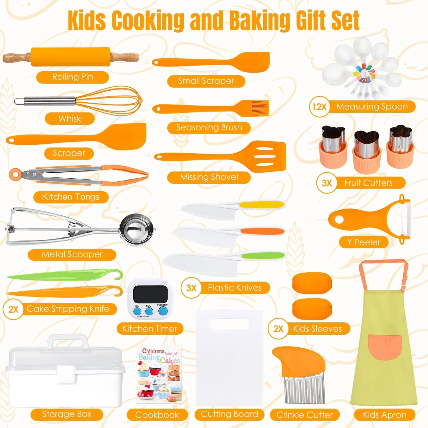 Kids Cooking Sets Real, Kids Cooking and Baking Gift Set with Storage Case Timer Kid Safe Knives Cutting Board, Toddler Real Kitchen Accessories, Birthday Gifts for Girls Boys Age 4 - 8