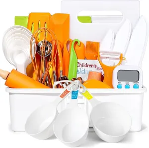 Kids Cooking Sets Real, Kids Cooking and Baking Gift Set with Storage Case Timer Kid Safe Knives Cutting Board, Toddler Real Kitchen Accessories, Birthday Gifts for Girls Boys Age 4 - 8