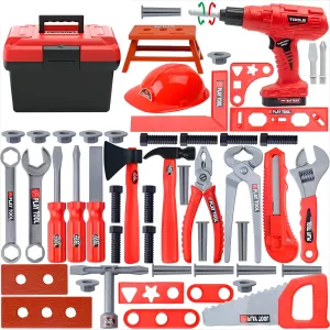 Kids Tool Set, 55 Pcs Kids Tool Set Pretend Play Kids Toys with Tool Box and Electronic Toy Drill, Toy Tools for Toddler Boys Girl Kid Child Ages 3 