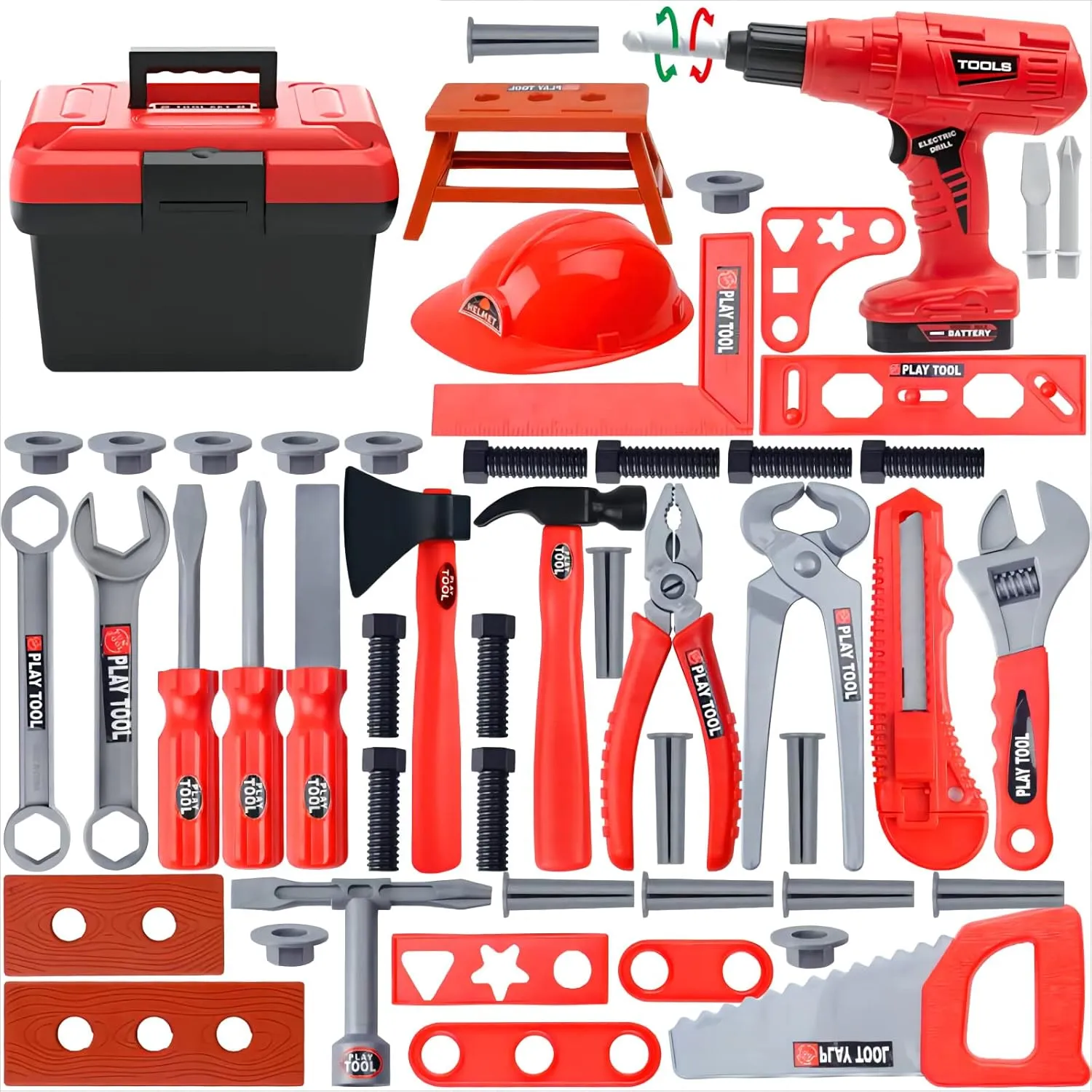 Kids Tool Set, 55 Pcs Kids Tool Set Pretend Play Kids Toys with Tool Box and Electronic Toy Drill, Toy Tools for Toddler Boys Girl Kid Child Ages 3 