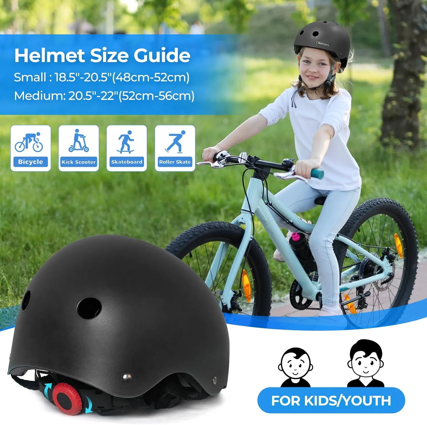 Kids Youth Bike Helmet - Lightweight and Safe Helmet for Boys and Girls Toddler, Adjustable Multi-Sport Helmets for Skateboard Skate Scooter