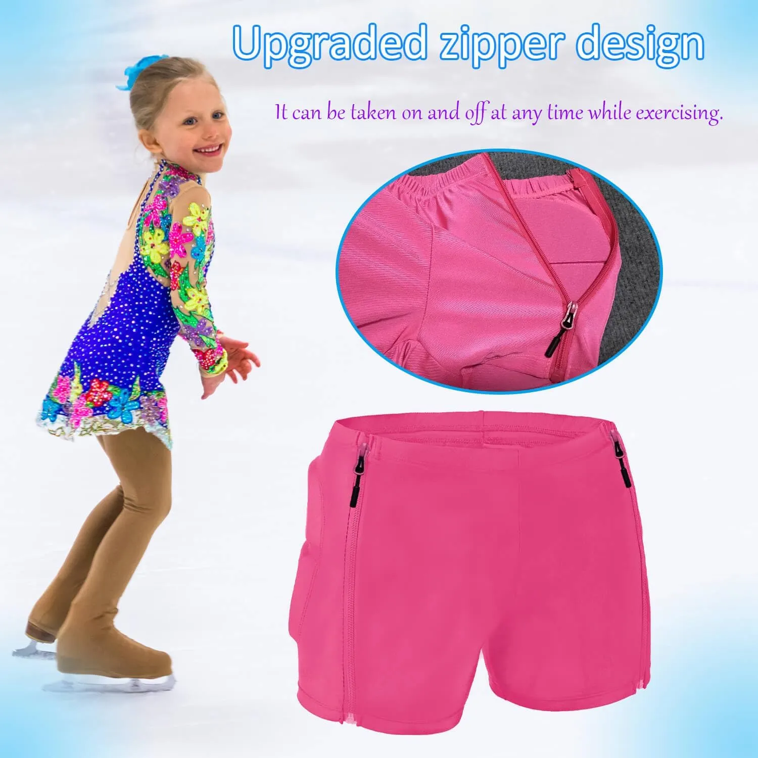 Kids Zip-on Zip-Off Padded Shorts for Snowboard Ski Figure Skating, Children Youth 3D HIPS Pants Proteciton for Tailbone&Butt