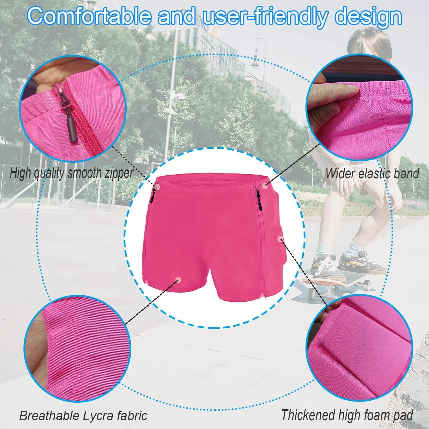 Kids Zip-on Zip-Off Padded Shorts for Snowboard Ski Figure Skating, Children Youth 3D HIPS Pants Proteciton for Tailbone&Butt