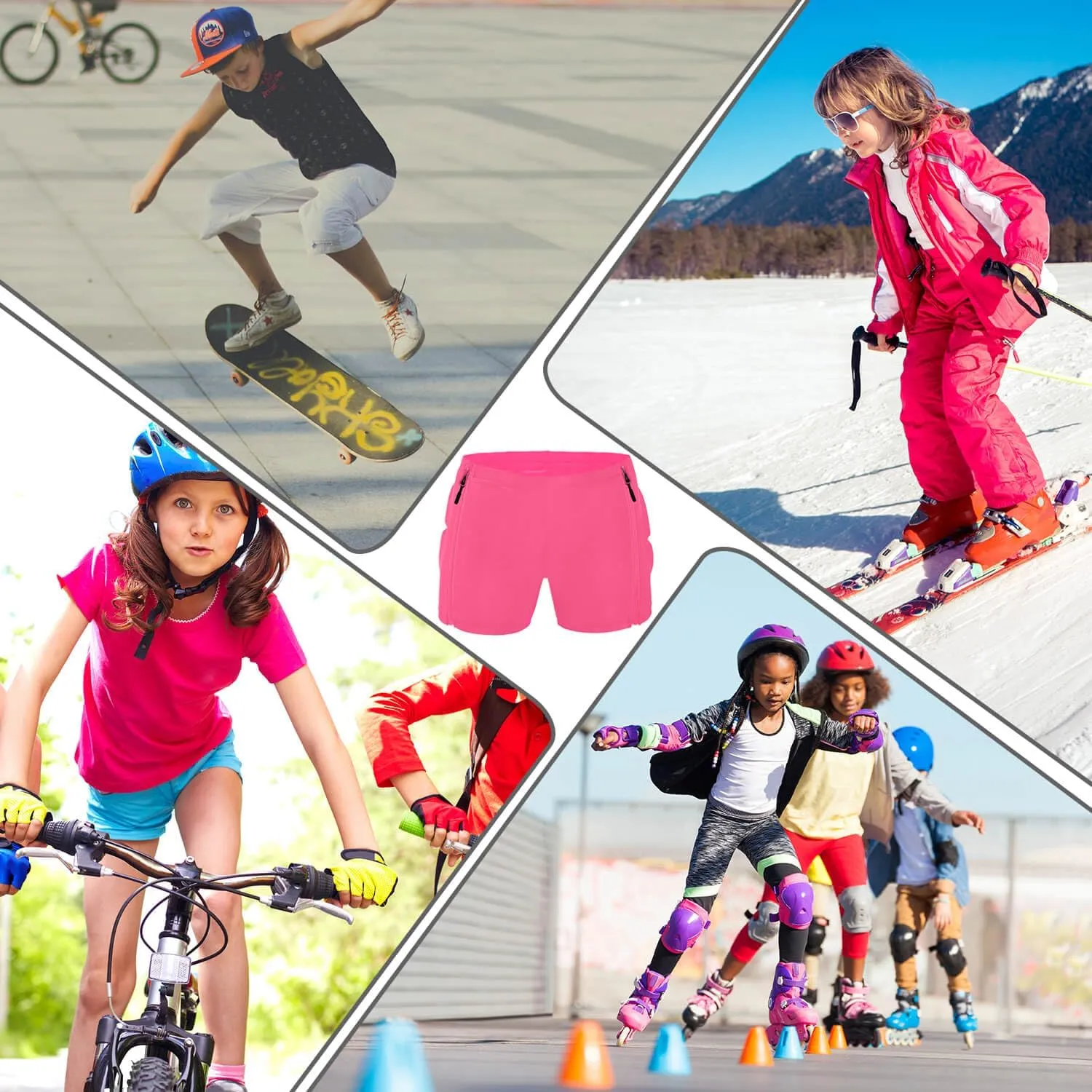 Kids Zip-on Zip-Off Padded Shorts for Snowboard Ski Figure Skating, Children Youth 3D HIPS Pants Proteciton for Tailbone&Butt