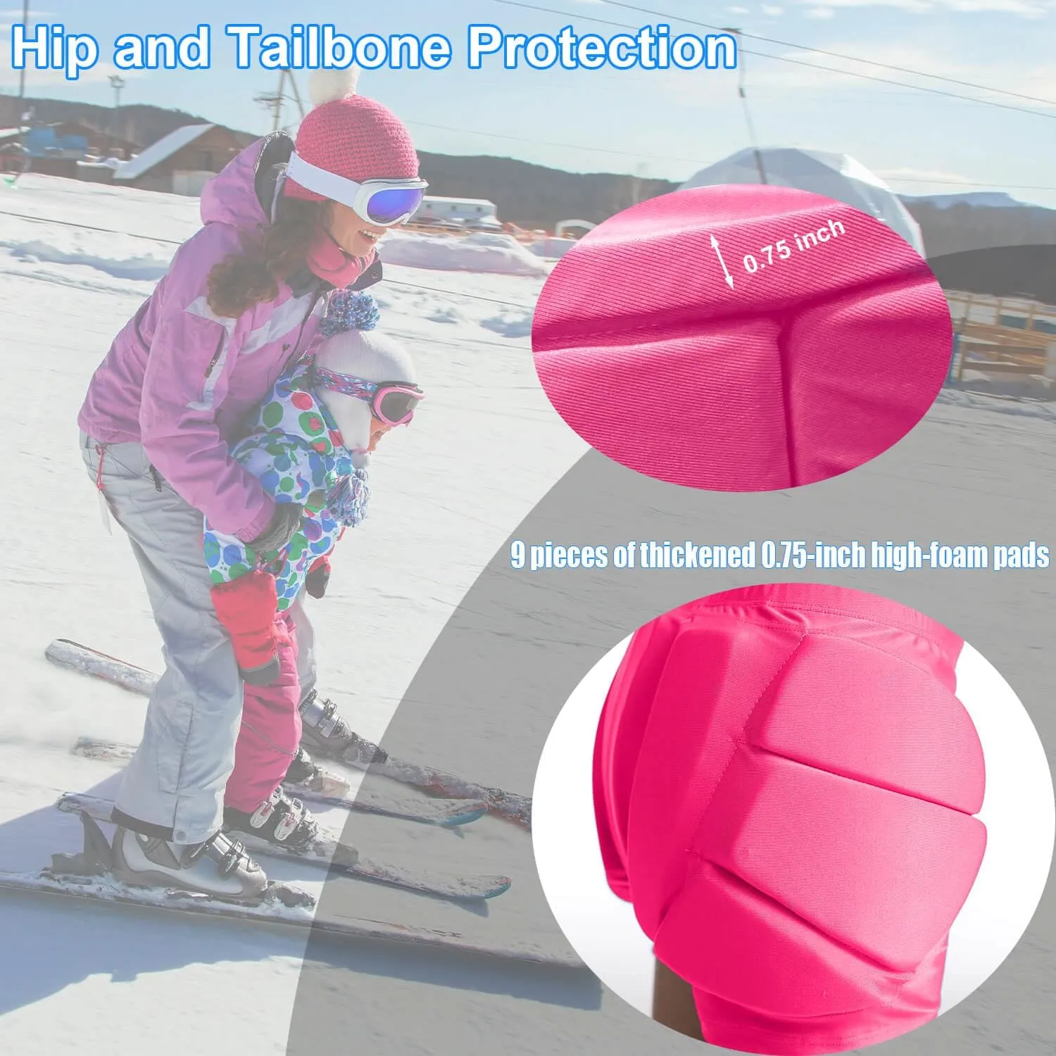 Kids Zip-on Zip-Off Padded Shorts for Snowboard Ski Figure Skating, Children Youth 3D HIPS Pants Proteciton for Tailbone&Butt
