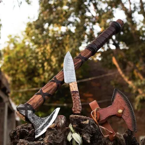 Kings Tool Viking Axe Replica #Battle Ready #Camping Axe #Gift for Husband Birthday #Cosplay #Real Axe #Replica #Handmade #Brown #Viking Style #26 Inches #2.4lbs #Carbon Steel Head #Leather Cover
