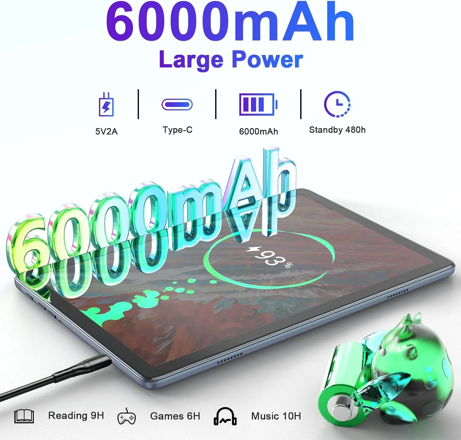 Kinstone Android 12 Tablet - 10 Inch, 6GB RAM   128GB ROM, 1TB Expanded, 5G Wi-Fi, 5MP Camera, 6000mAh Battery, Gaming Tablet, 1280 * 800 IPS Screen