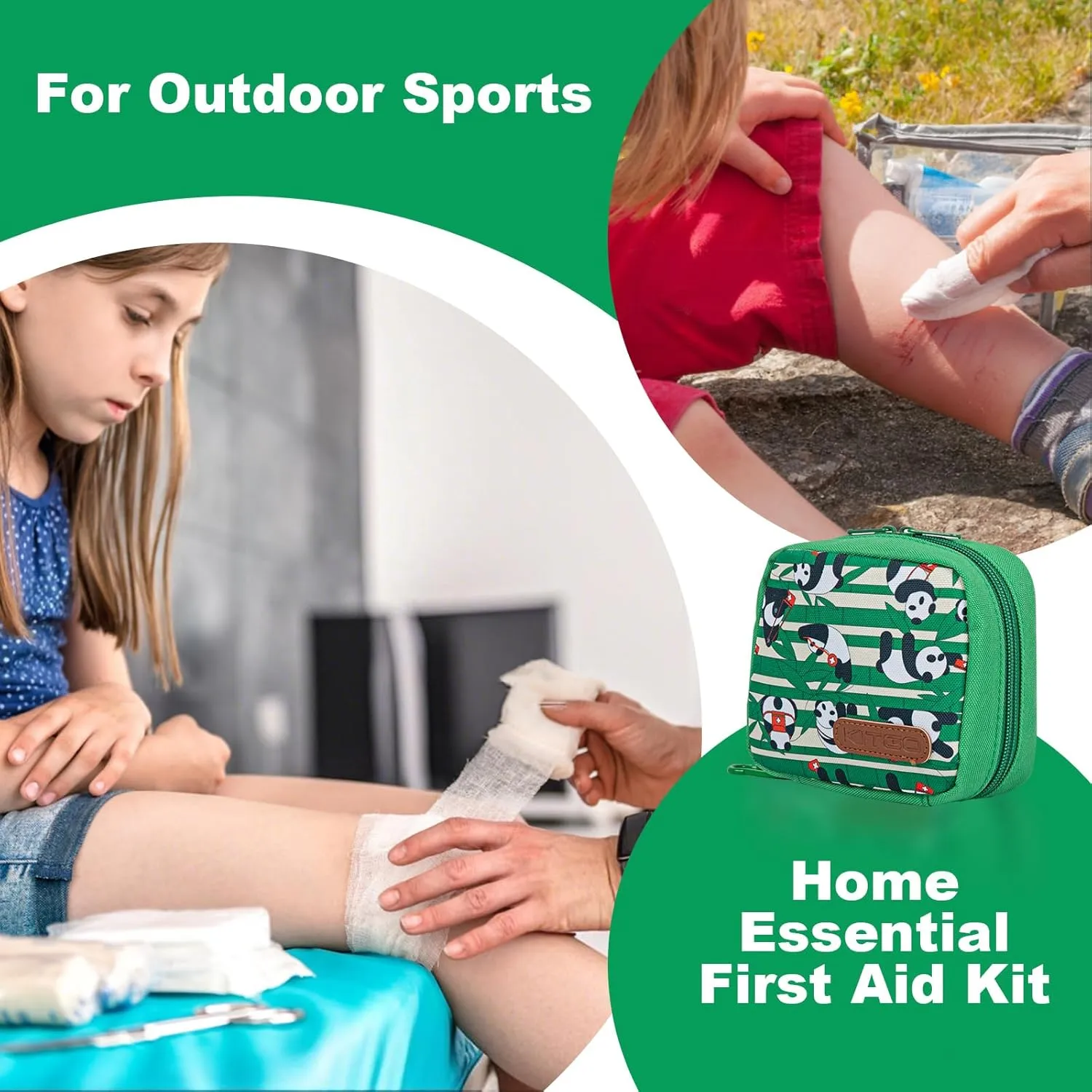 Kitgo 107-Piece Small First Aid Kit for Kids – Baby Travel First Aid Kit with Fun Bandages for Car, Home, Travel, Backpack, Green