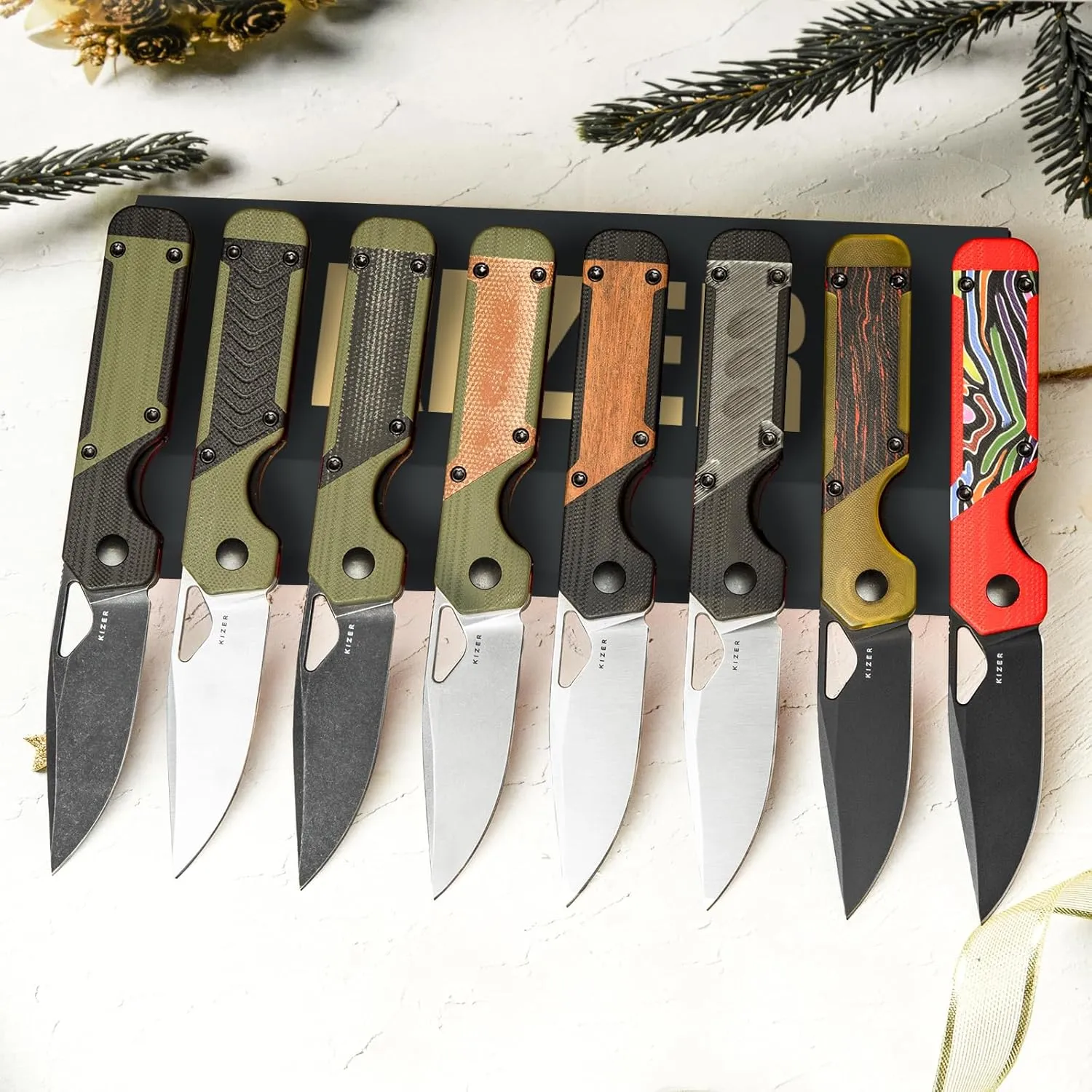 Kizer Mini Militaw Pocket Knife for EDC, 2.82'' D2 Blade Folding Knife, Brown & Green G10 Handle Small EDC Knife with Pocket Clip, Camping Hunting Knife for Men Women Gift V3634SM2