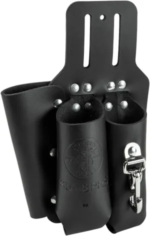 Klein Tools S5118PRS Leather Tool Holder with 3 Pockets for Pliers, Folding Rule, Screwdriver and Knife Snap, Fits Belts up to 2-Inch Wide