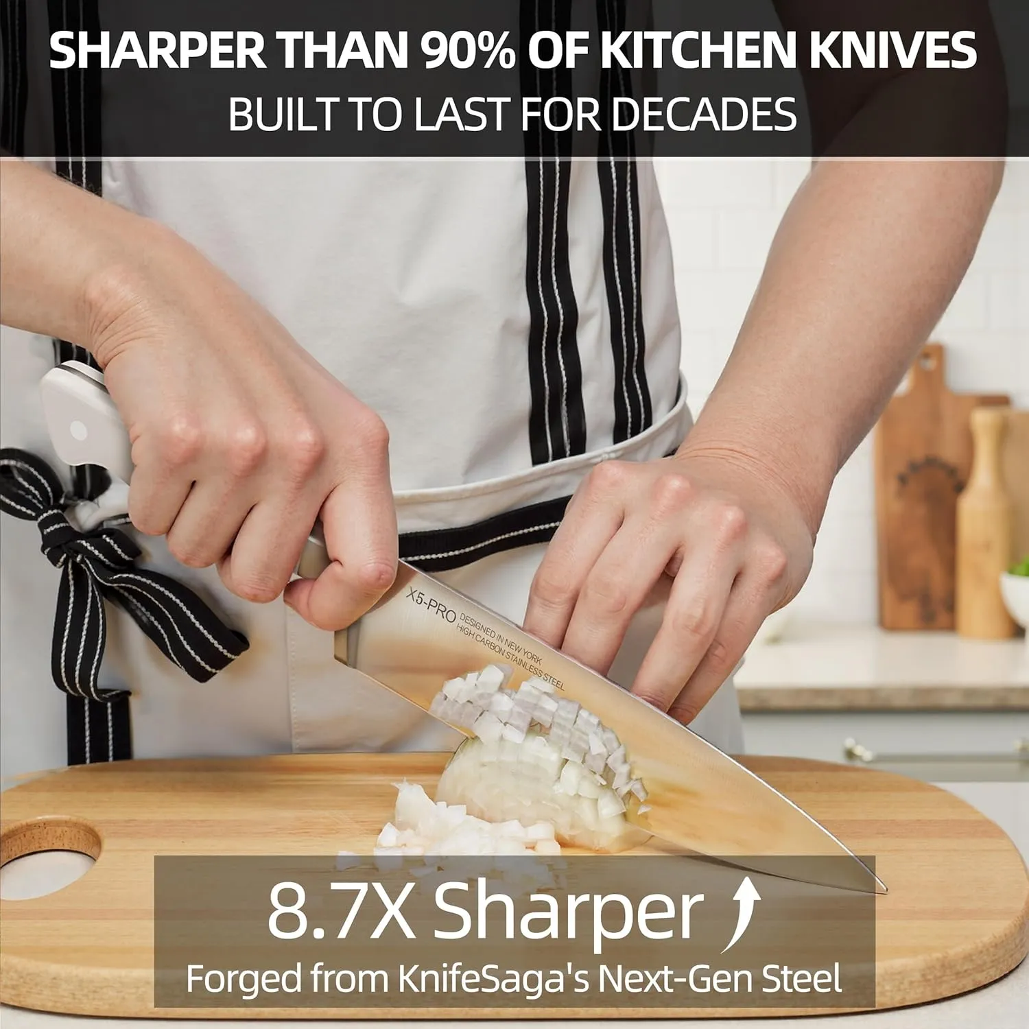 Knife Set, 15 Pcs Kitchen Knife Block Set, Enduring Razor-Sharp Japanese High Carbon Stainless Steel Chef Knife Set with Block and Sharpener, Premium Knives Set for Kitchen, White Acacia