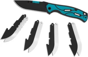 KNINE OUTDOORS Hunting Pocket Knife with Replaceable Blades and Clip, Skinning and EDC for Deer Hunting, With 9 Blades (Blue)