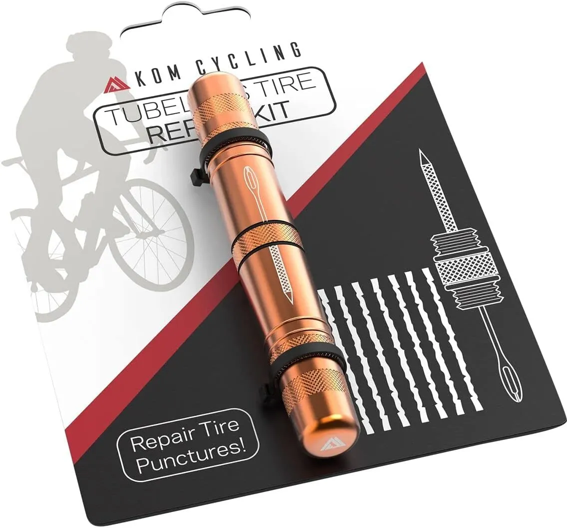 KOM Cycling Tubeless Tire Repair Kit for Bikes 8 Colors! Fixes Mountain Bike and Road Bicycle Tire Punctures