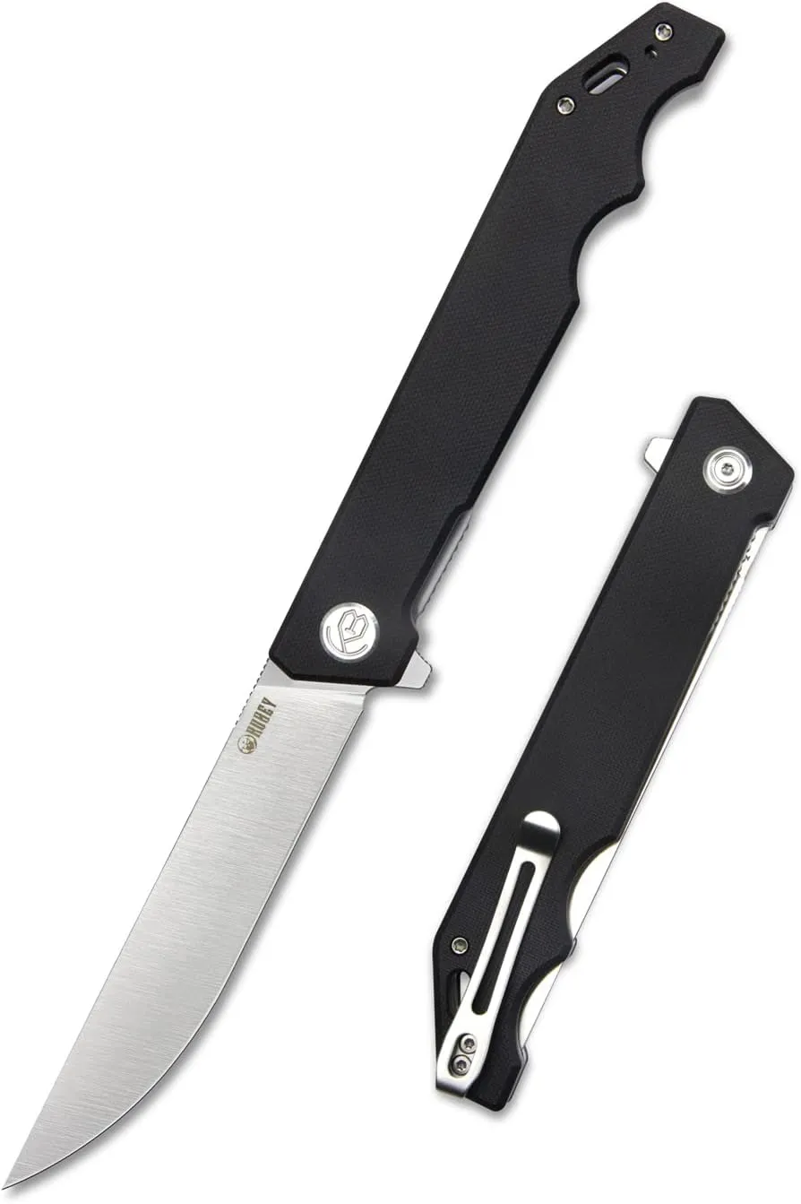 KUBEY Pylades KU253A Folding Pocket Knife, 4.65-Inch AUS-10 Plain Blade, G-10 Handle Camping Hiking Knife with Deep Carry Pocket Clip