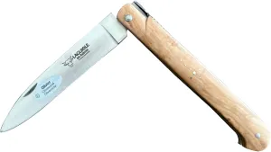 LAGUIOLE EN AUBRAC Handmade Droit Luxury Folding Pocket Steak Knife, 5.12-in (13cm), With Handcarved Stainless Steel Spring, Brass Plates, And Full Olivewood Handle