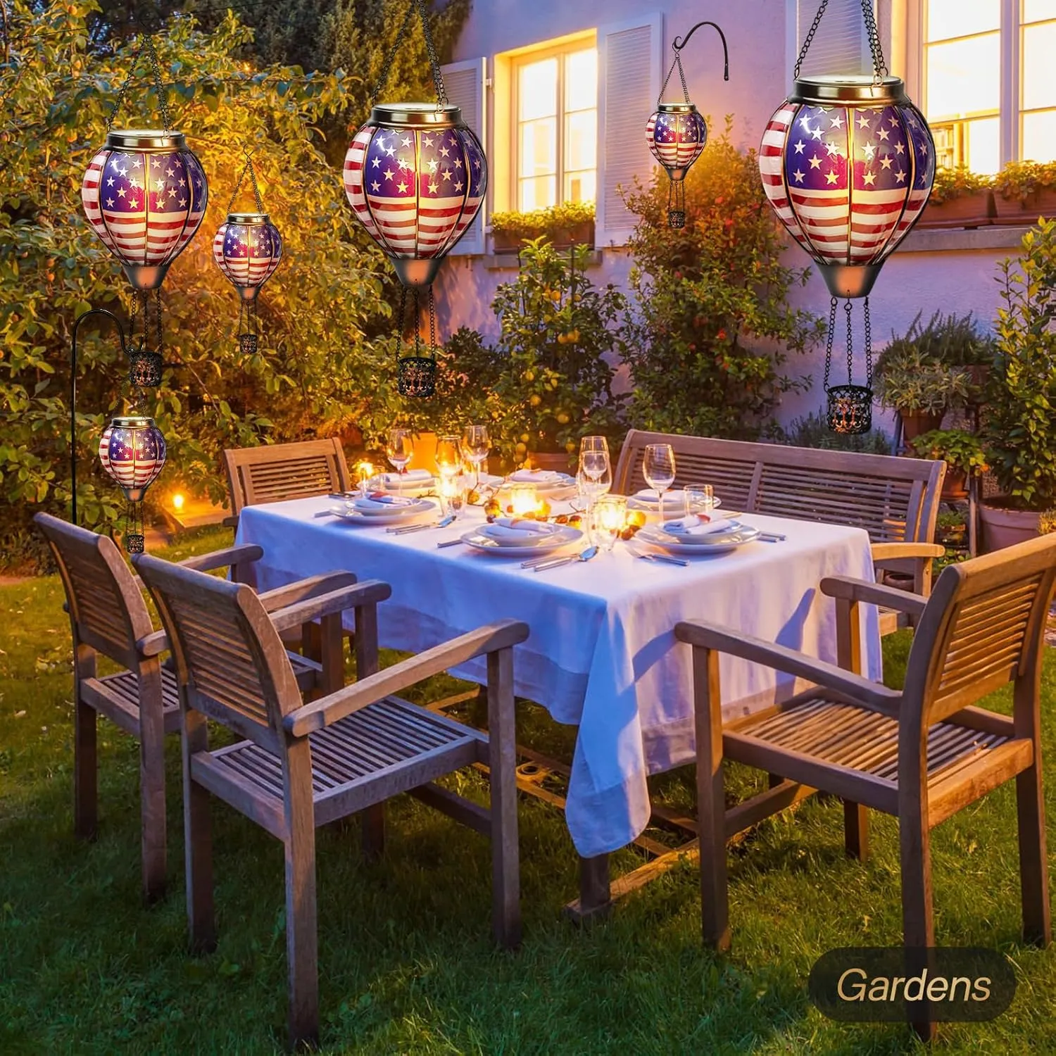 Larekook Solar Hot Air Balloon - American Flag Solar Lanterns Outdoor Hanging Waterproof for Garden Yard Patio 4th of July Decoration，Memorial Day Independence Day Decorations