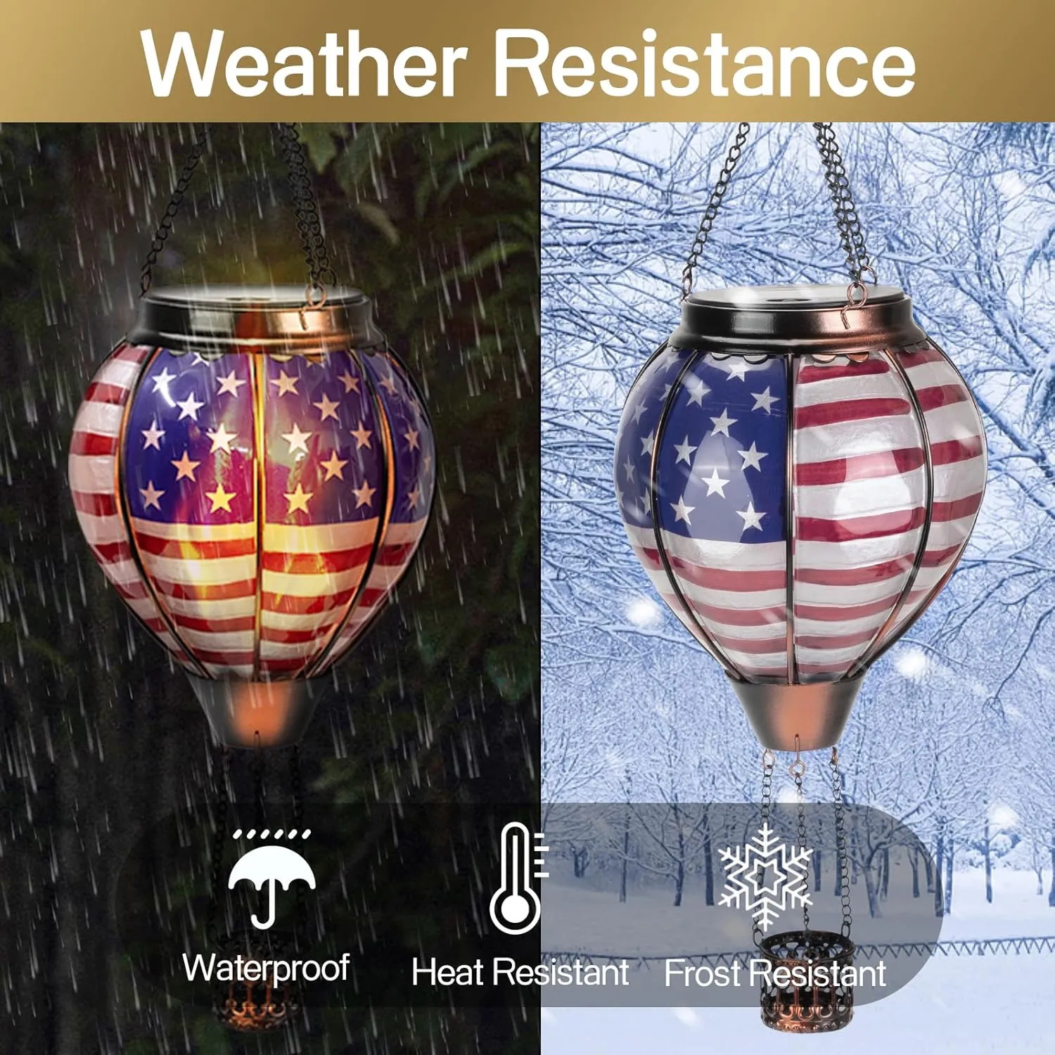 Larekook Solar Hot Air Balloon - American Flag Solar Lanterns Outdoor Hanging Waterproof for Garden Yard Patio 4th of July Decoration，Memorial Day Independence Day Decorations
