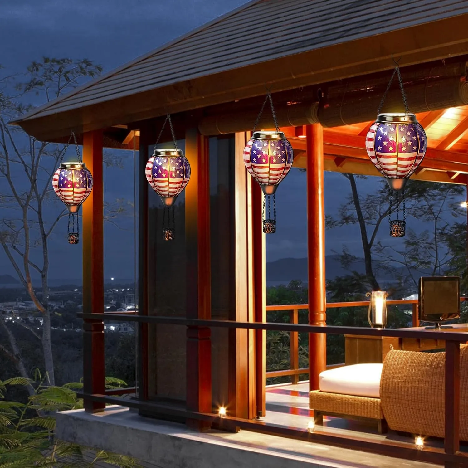 Larekook Solar Hot Air Balloon - American Flag Solar Lanterns Outdoor Hanging Waterproof for Garden Yard Patio 4th of July Decoration，Memorial Day Independence Day Decorations
