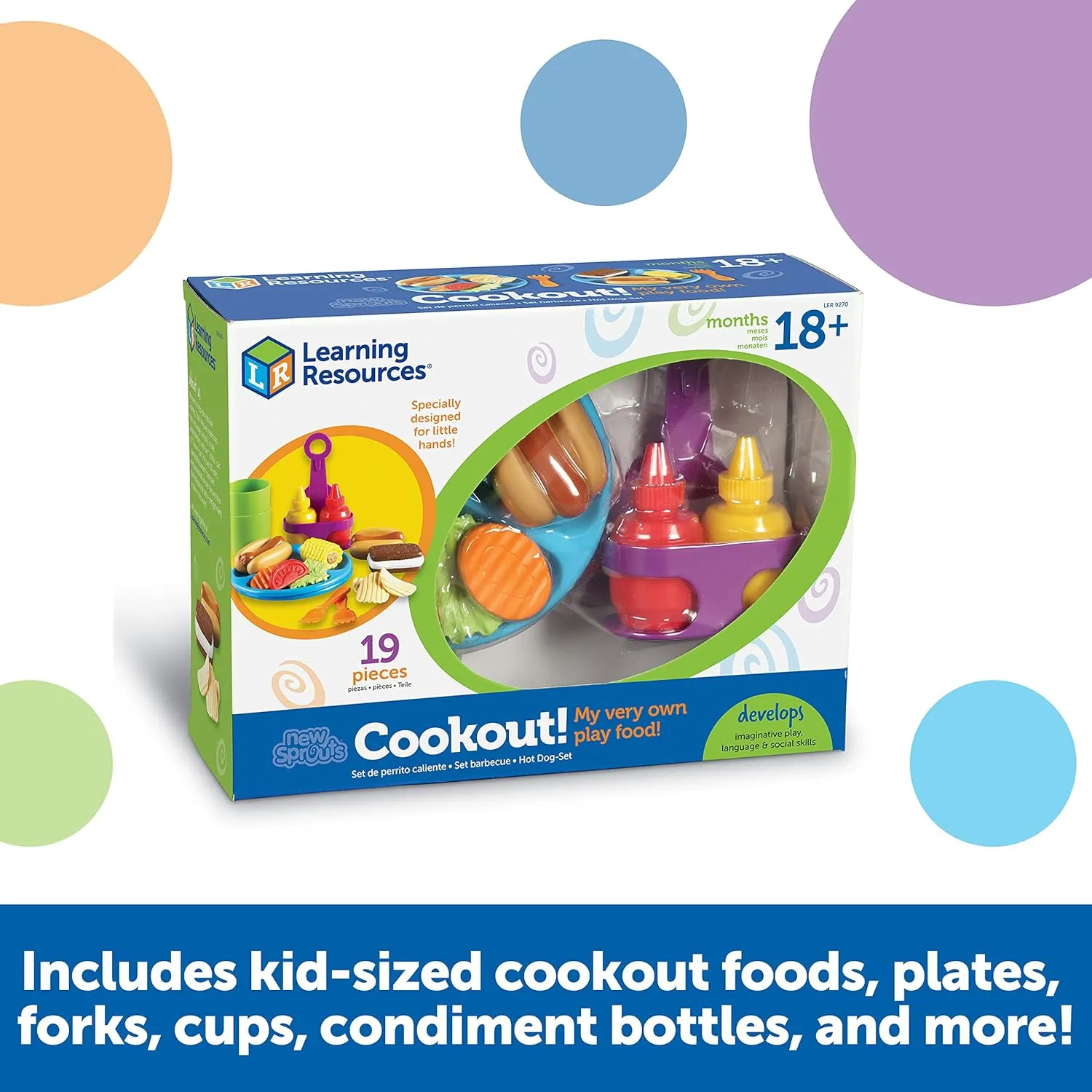 Learning Resources New Sprouts Cookout! ,19 Pieces, Ages 18  Months, Barbecue Set, Pretend Play Food for Toddlers