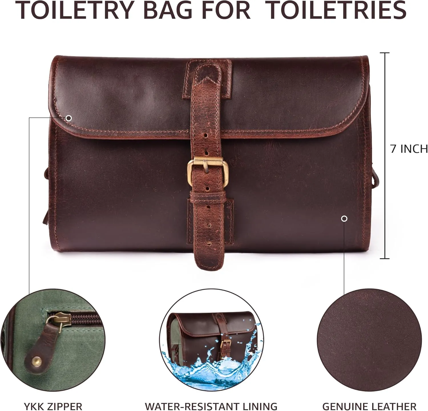 LEATHER VILLAGE Hanging Leather Toiletry Bag for Men & Women, Handcrafted Vintage Cosmetic & Shaving Organizer Travel Dopp Kit Shower Bag - Cherry