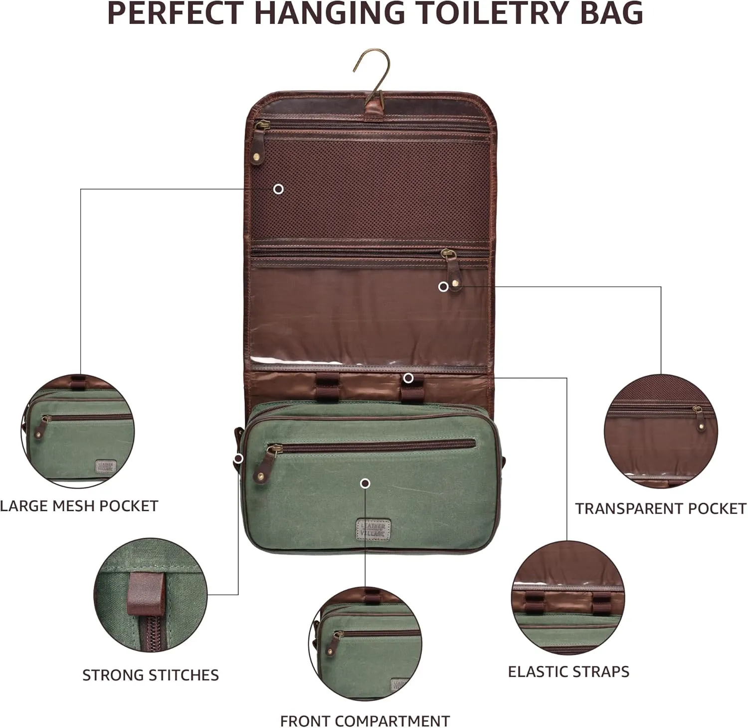 LEATHER VILLAGE Hanging Leather Toiletry Bag for Men & Women, Handcrafted Vintage Cosmetic & Shaving Organizer Travel Dopp Kit Shower Bag - Cherry