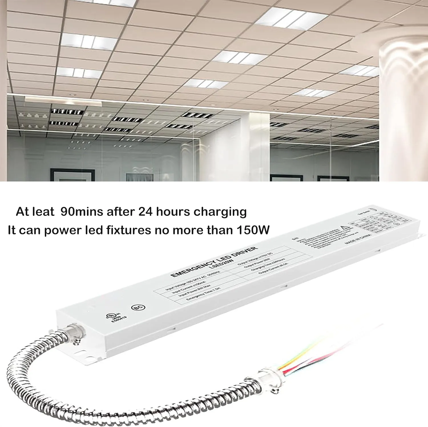 LED Emergency Backup Driver 20W, 120V-347VAC, Rechargeable UL Approved Backup Battery, Over 90mins Emergency Time, for LED troffer, Panel and Tubes White