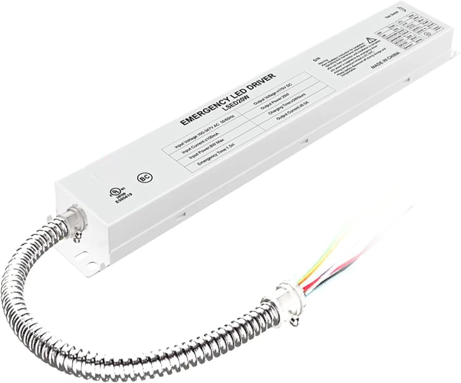 LED Emergency Backup Driver 20W, 120V-347VAC, Rechargeable UL Approved Backup Battery, Over 90mins Emergency Time, for LED troffer, Panel and Tubes White