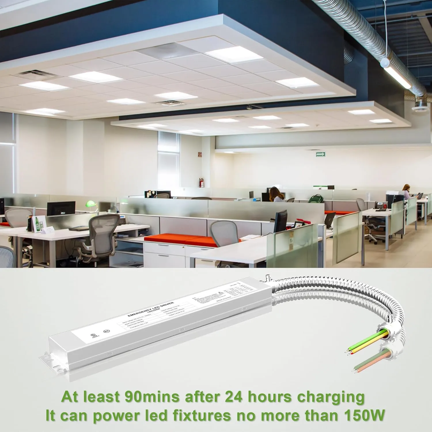 LED Emergency Backup Driver 20W, 120V-347VAC, Rechargeable UL Approved Backup Battery, Over 90mins Emergency Time, for LED troffer, Panel and Tubes White