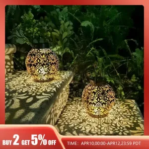 LED Solar Lantern Light Hollow Wrought Iron Projection Light Hanging Lamps Outdoor Waterproof Yard Garden Art Decoration