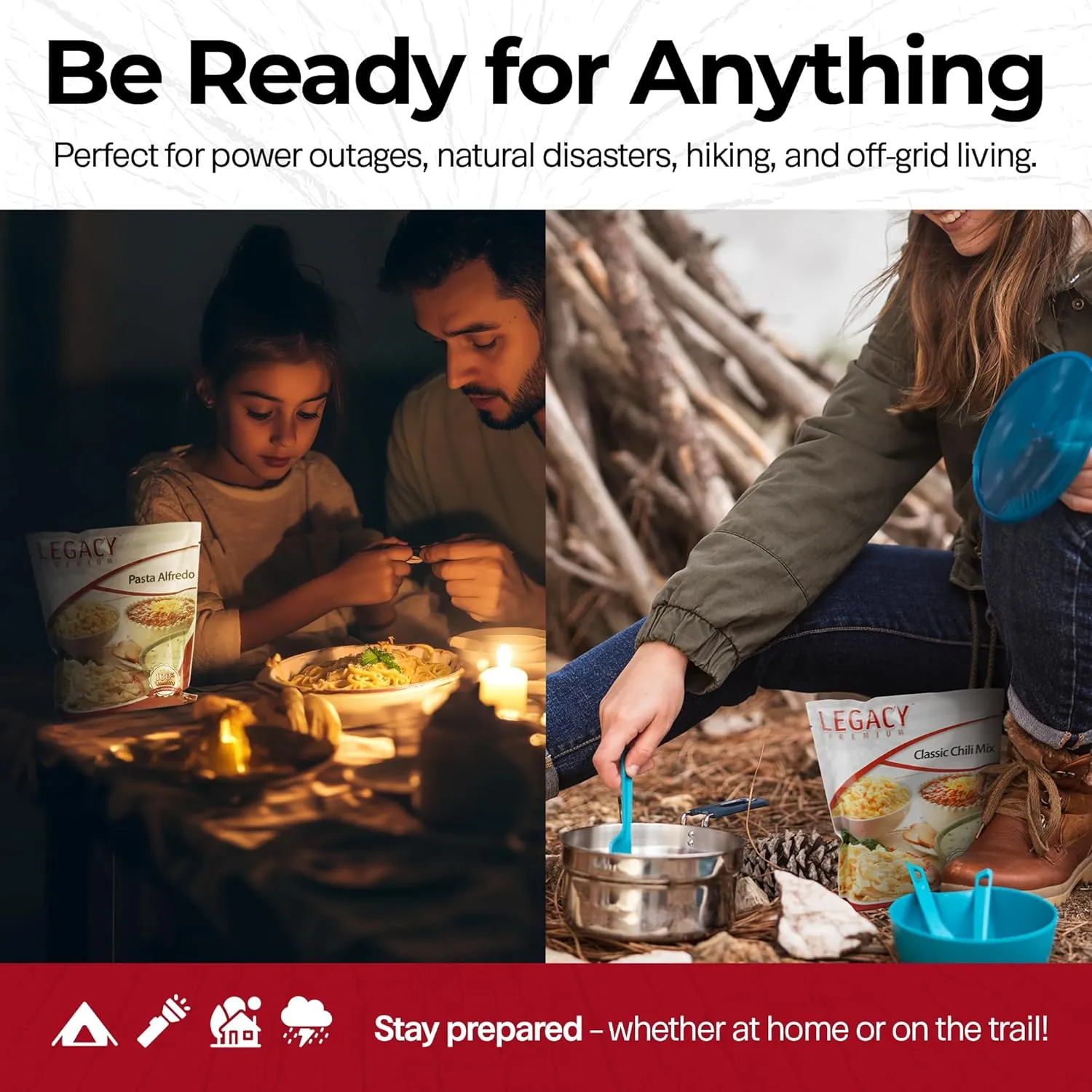 Legacy Food Storage Gluten Free 3 Day Kit, Emergency Food Supply, 12,080 Total Calories, 32 Large Servings, Shelf Stable, Freeze Dried Survival Meals for MRE Camping, Hiking, & Backpacking