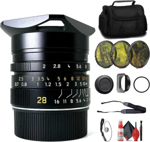 Leica Summicron-M 28mm f/2 ASPH. Lens - Black (11672) with Padded Lens Case   46mm 3-Piece Filter Kit   Neck Strap   Lens Cap Keeper   Cleaning Kit