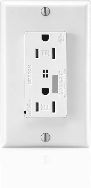 Leviton T7280-W 15-Amp, 125-Volt, Tamper-Resistant, Decora Plus Duplex Receptacle, Straight Blade, Commercial Grade, Self Grounding, White