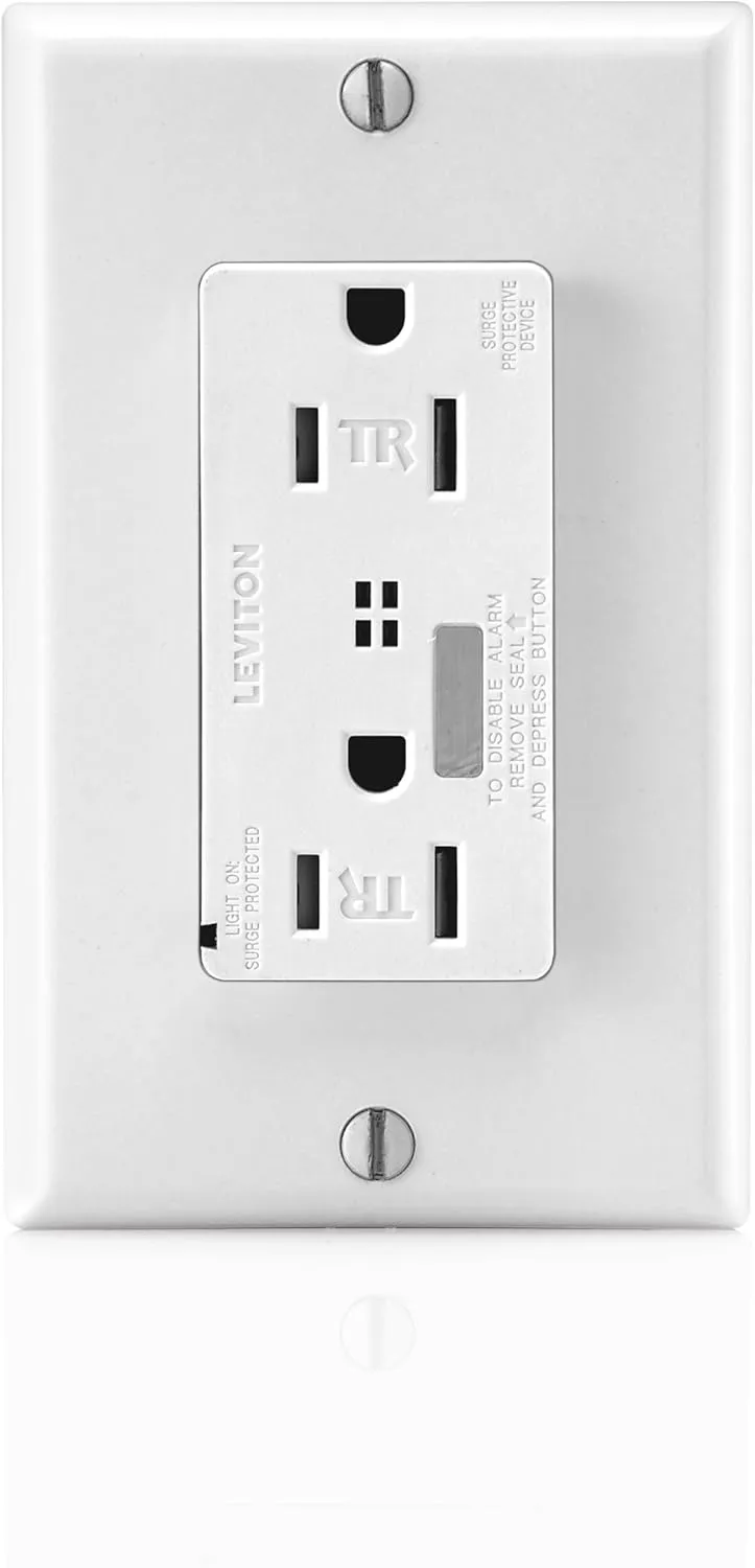 Leviton T7280-W 15-Amp, 125-Volt, Tamper-Resistant, Decora Plus Duplex Receptacle, Straight Blade, Commercial Grade, Self Grounding, White