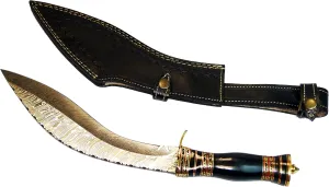 Lexxon Kukri Khukuri Handmade Damascus Steel Hunting Ghurka Knife with Real Leather Sheath