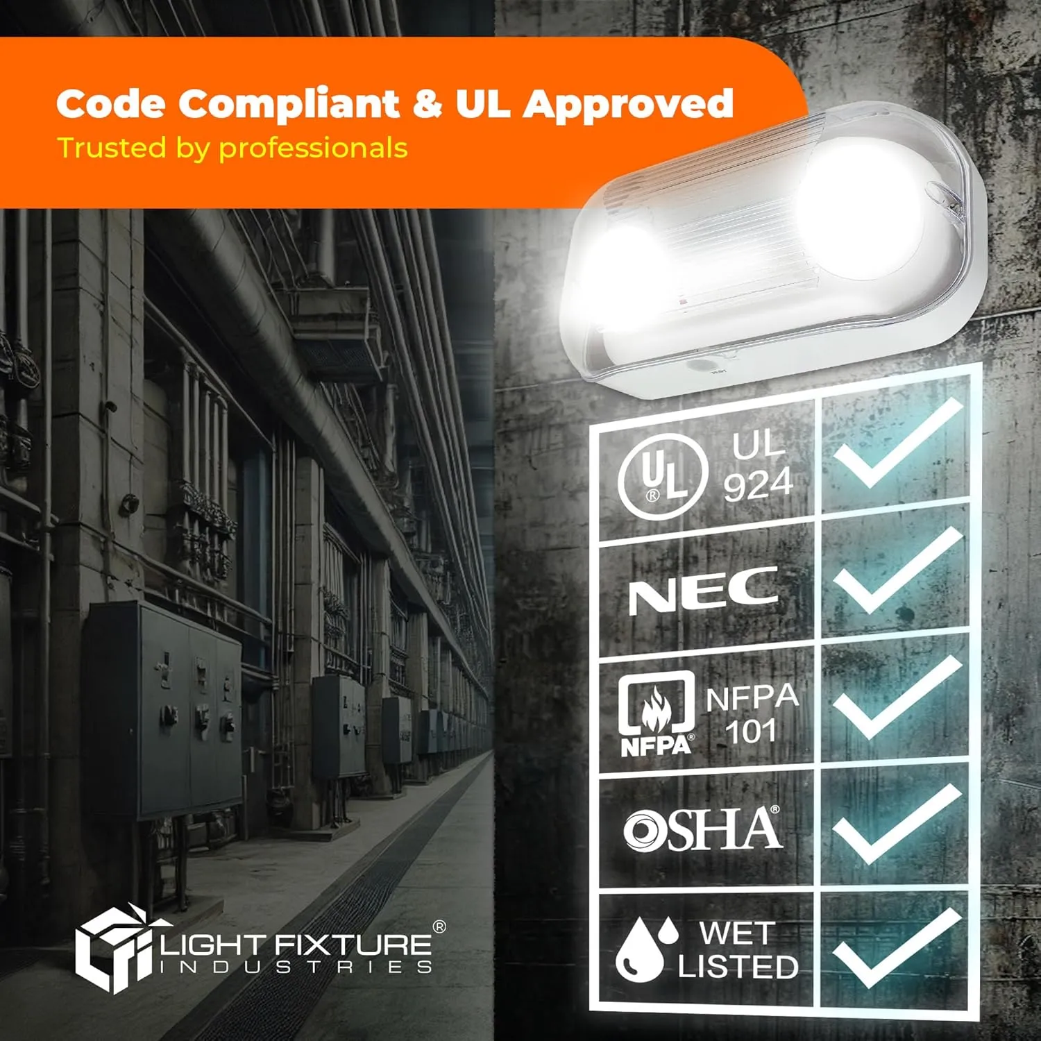 LFI Lights Outdoor Emergency Light - Wet Location Rated, Battery Backup, Adjustable Heads, UL Listed, Commercial & Residential Use, Egress Lighting, Weatherproof (2 Pack)