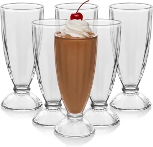 Libbey Fountain Shoppe Milkshake Glasses - Classic Old Fashioned Rootbeer Float Glasses Set of 6 - Tall for Ice Cream Sundaes,Smoothies & More