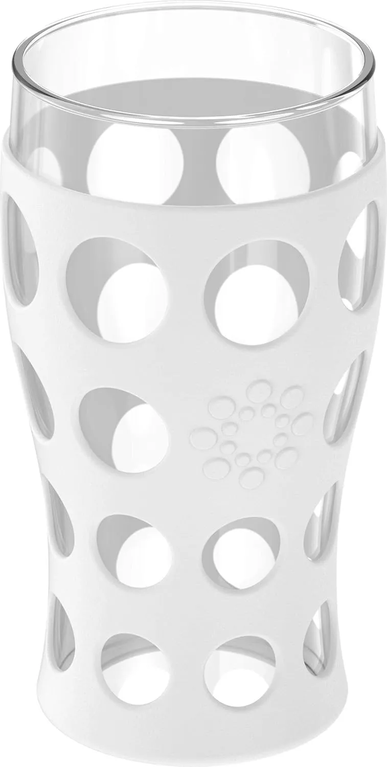 Lifefactory 20-Ounce Beverage Glasses with Protective Silicone Sleeves, 4 Count (Pack of 1), Optic White, LF340141C4